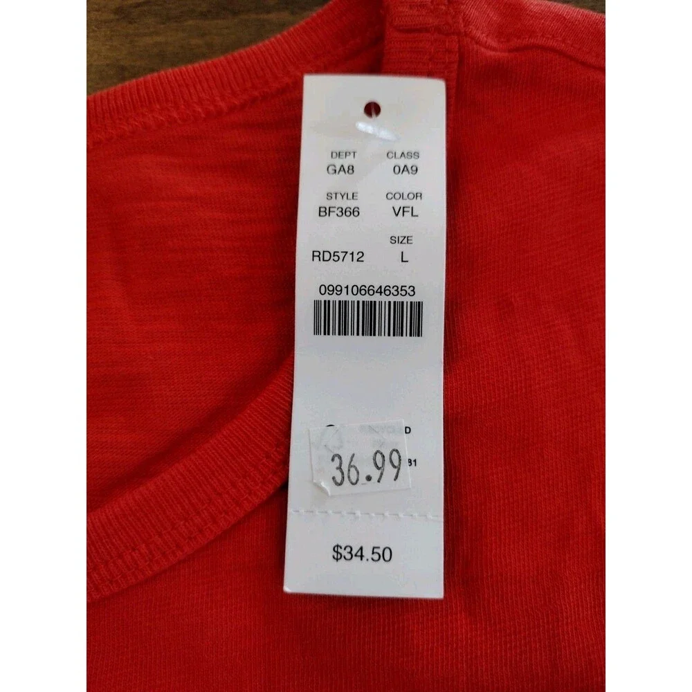 J.CREW Women's NWT short-sleeve Organic Cotton Slub red t-shirt tee - L Large